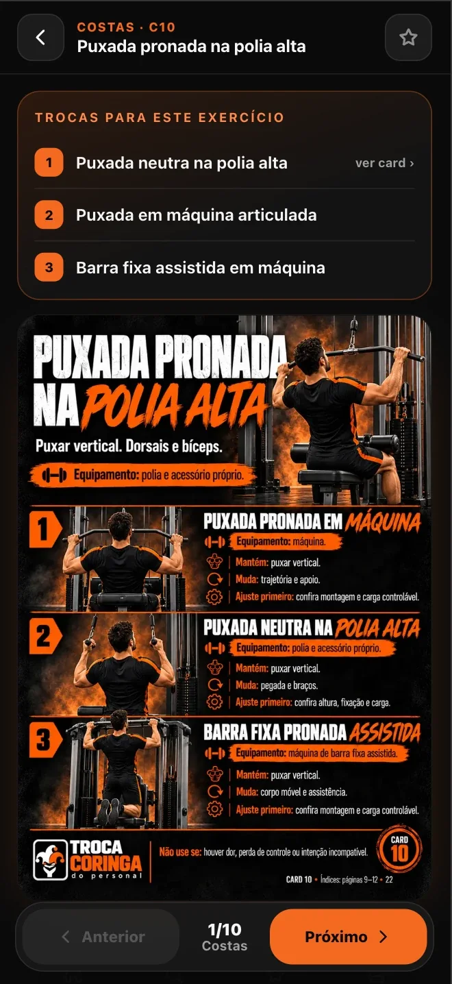 Card aberto: Puxada pronada na polia alta e as 3 alternativas