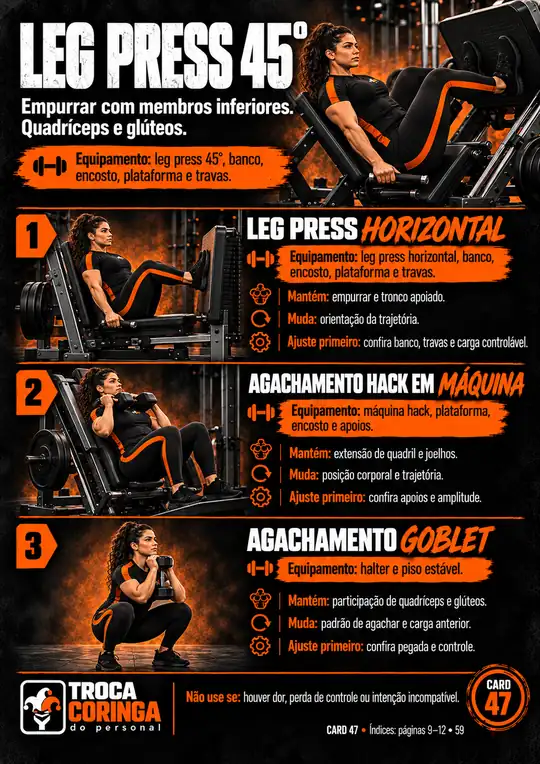Card de substituição: Leg press 45° e 3 alternativas