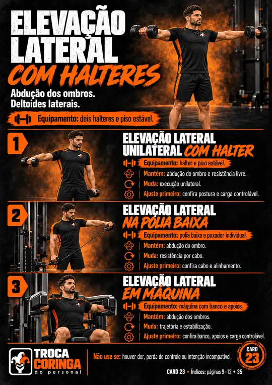 Card de substituição: Elevação lateral com halteres e 3 alternativas