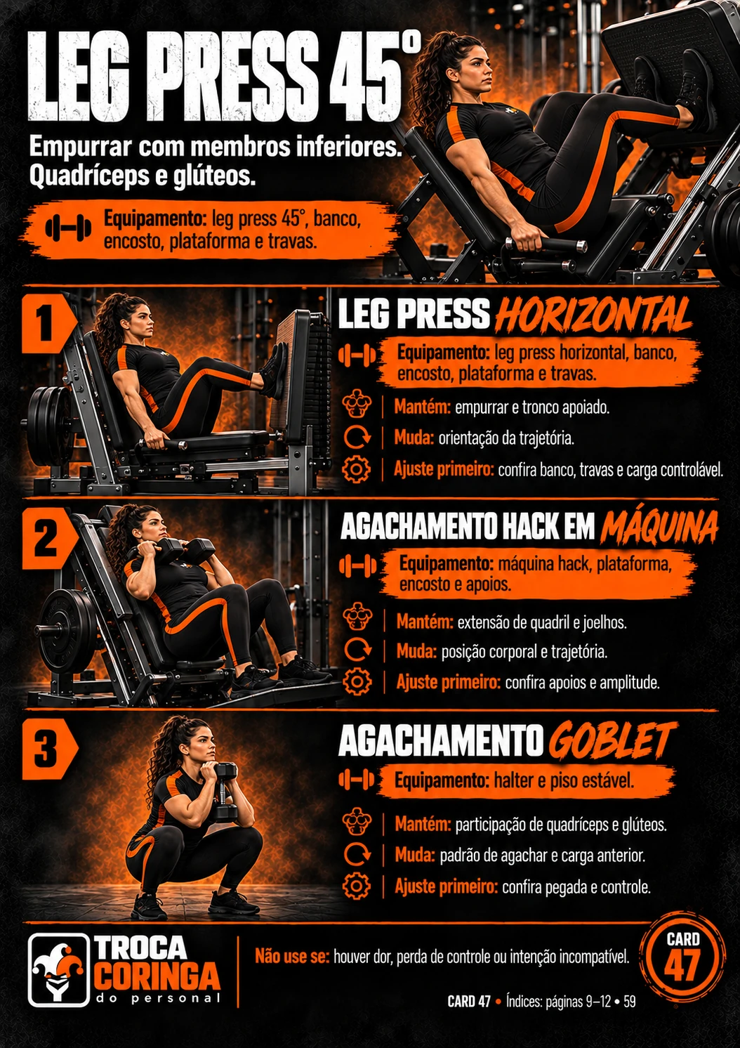 Card de substituição: Leg press 45° e 3 alternativas